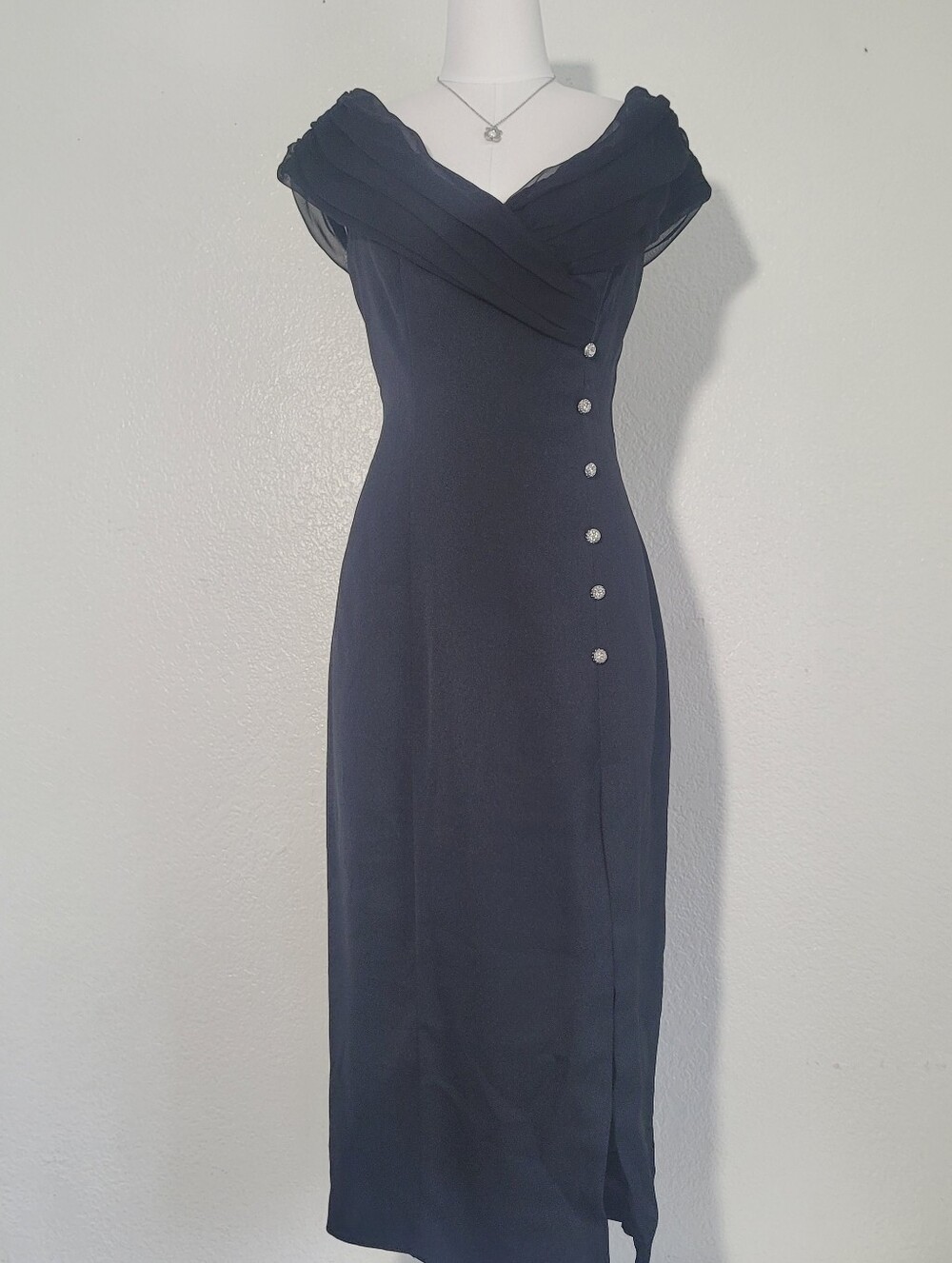 Alex Evenings Black Cold Shoulders Tulle Sleeves A-Line Jersey Midi Dress Size 6